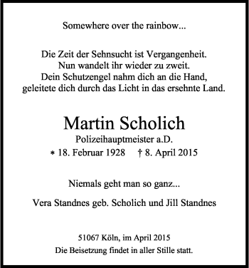 Anzeige von Martin Scholich von Kölner Stadt-Anzeiger / Kölnische Rundschau / Express