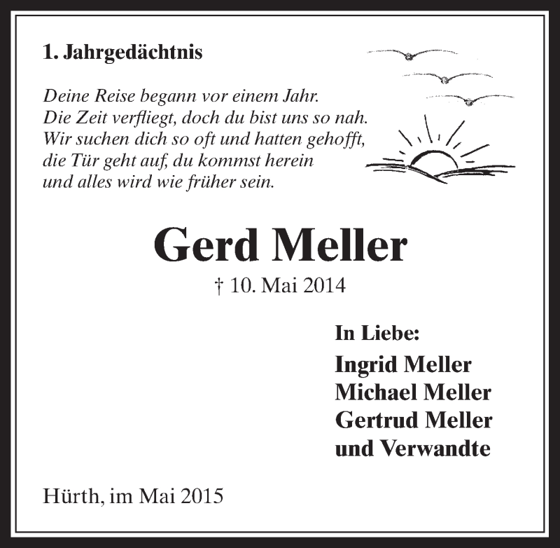  Traueranzeige für Gerd Meller vom 06.05.2015 aus  Wochenende 