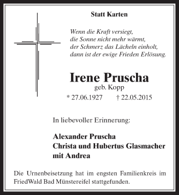 Anzeige von Irene Pruscha von  Werbepost 