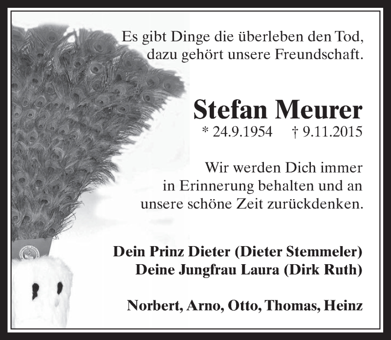  Traueranzeige für Stefan Meurer vom 18.11.2015 aus  Wochenende 