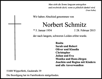 Anzeige von Norbert Schmitz von Kölner Stadt-Anzeiger / Kölnische Rundschau / Express