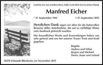 Anzeige von Manfred Eichler von Kölner Stadt-Anzeiger / Kölnische Rundschau / Express