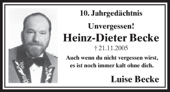 Anzeige von Heinz-Dieter Becke von  Schlossbote/Werbekurier 
