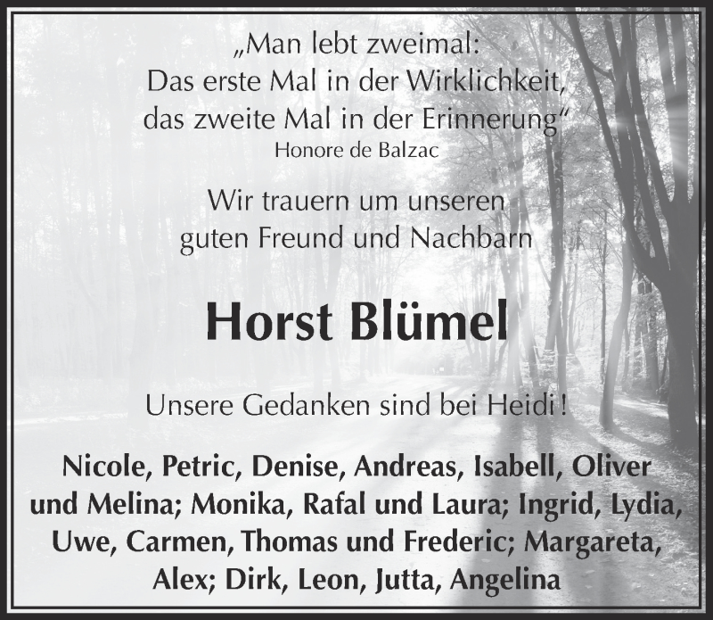  Traueranzeige für Horst Blümel vom 15.07.2015 aus  Anzeigen Echo 
