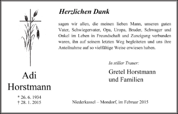 Anzeige von Adi Horstmann von  Extra Blatt 
