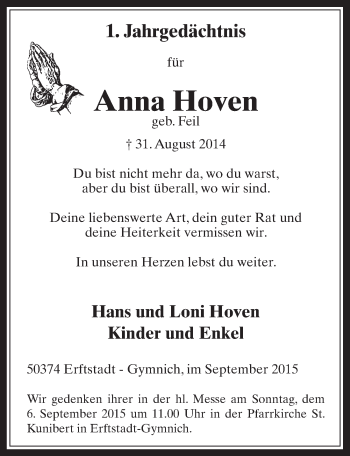 Anzeige von Anna Hoven von  Werbepost 