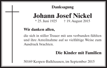Anzeige von Johann Josef Nickel von  Werbepost 