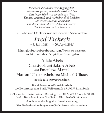 Anzeige von Fred Tschech von  Schaufenster/Blickpunkt 