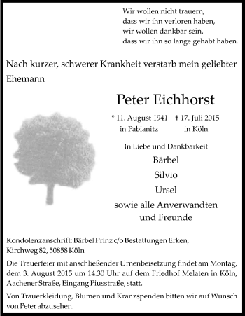 Anzeige von Peter Eichhorst von Kölner Stadt-Anzeiger / Kölnische Rundschau / Express