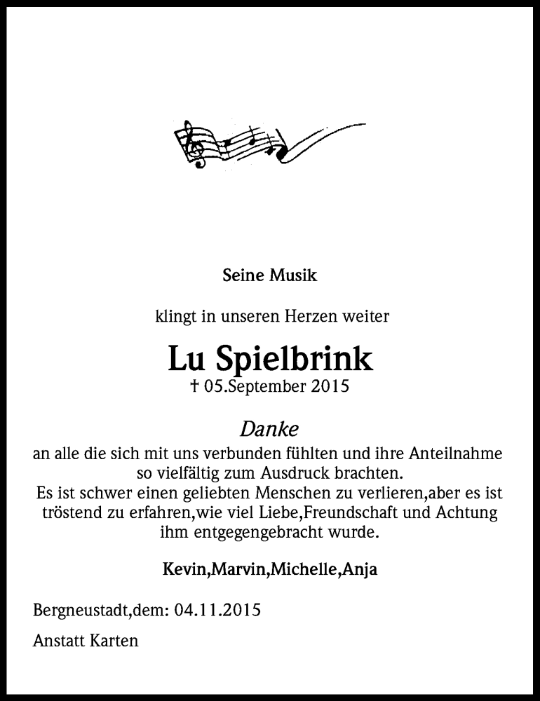  Traueranzeige für Ludger Spielbrink vom 06.11.2015 aus Kölner Stadt-Anzeiger / Kölnische Rundschau / Express