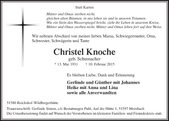 Anzeige von Christel Knoche von  Lokalanzeiger 