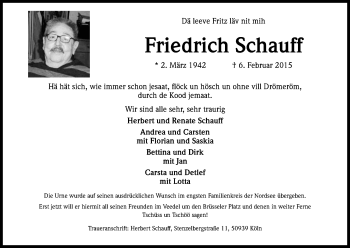 Anzeige von Friedrich Schauff von Kölner Stadt-Anzeiger / Kölnische Rundschau / Express