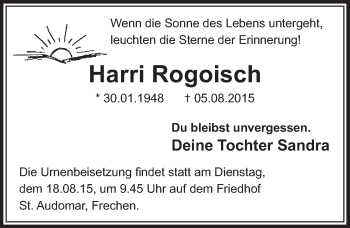 Anzeige von Harri Rogoisch von  Sonntags-Post 