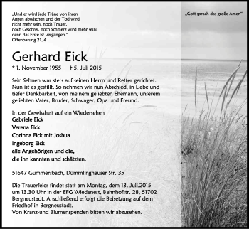Anzeige von Gerhard Eick von Kölner Stadt-Anzeiger / Kölnische Rundschau / Express