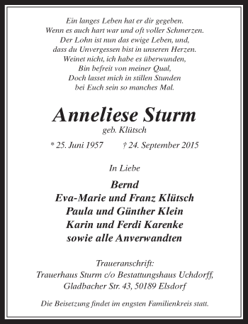 Anzeige von Anneliese Sturm von  Werbepost 