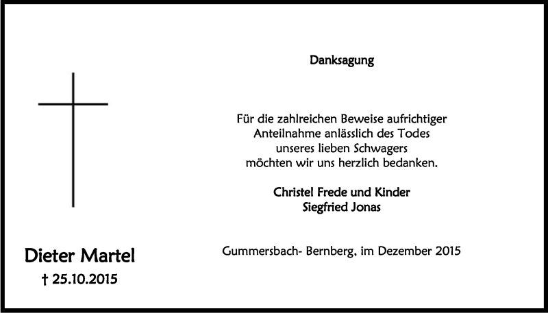  Traueranzeige für Dieter Martel vom 09.12.2015 aus Kölner Stadt-Anzeiger / Kölnische Rundschau / Express