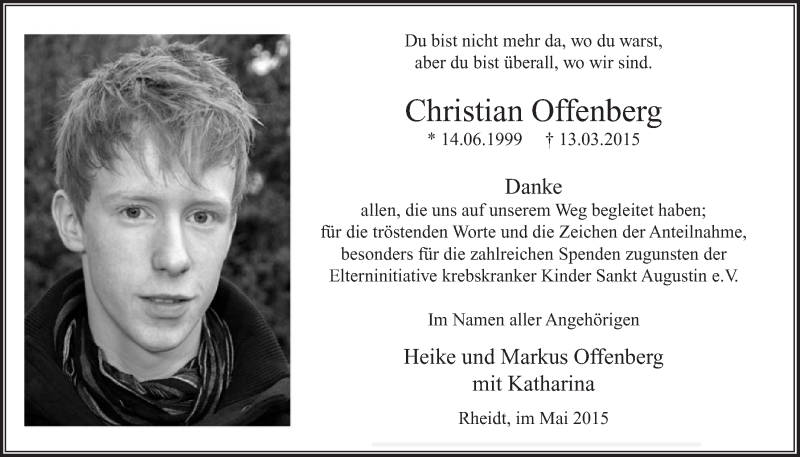  Traueranzeige für Christian Offenberg vom 27.05.2015 aus  Extra Blatt 