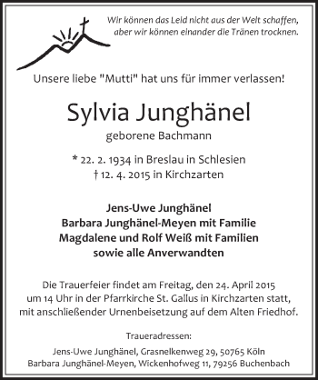 Anzeige von Sylvia Junghänel von  Werbepost 