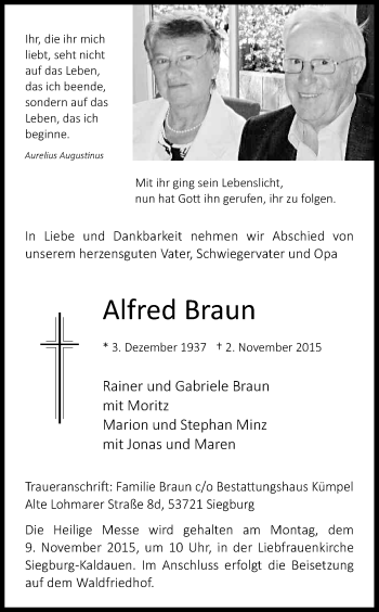 Anzeige von Alfred Braun von Kölner Stadt-Anzeiger / Kölnische Rundschau / Express