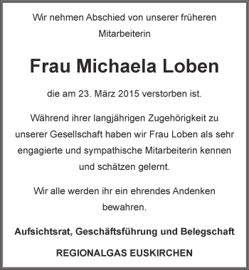Anzeige von Michaela Loben von  Blickpunkt Euskirchen 