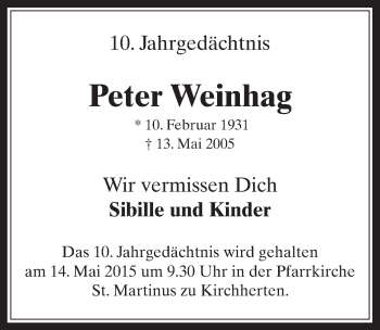 Anzeige von Peter Weinhag von  Werbepost 