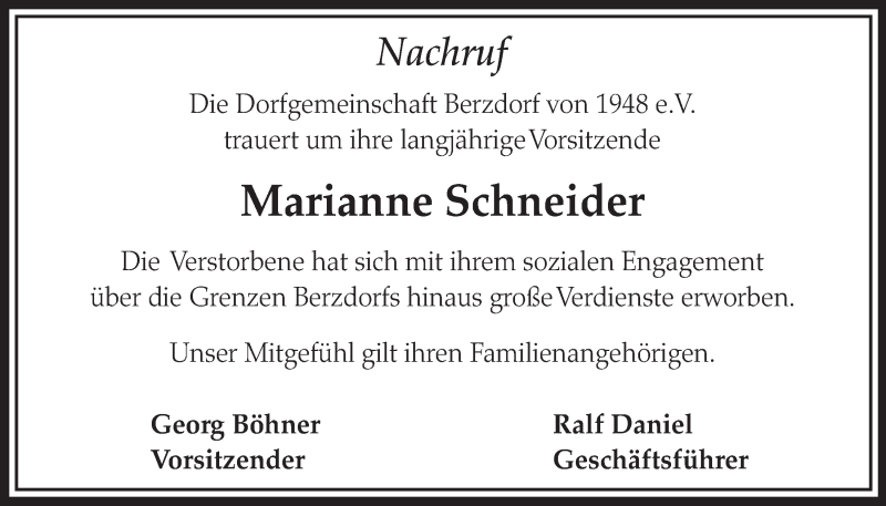  Traueranzeige für Marianne Schneider vom 25.03.2015 aus  Schlossbote/Werbekurier 