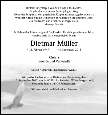 Anzeige von Dietmar Müller von Kölner Stadt-Anzeiger / Kölnische Rundschau / Express
