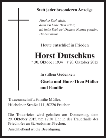 Anzeige von Horst Dutschkus von  Werbepost 