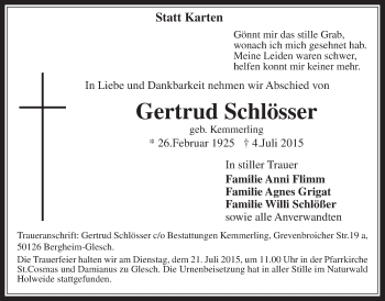 Anzeige von Gertrud Schlösser von  Werbepost 