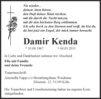 Anzeige von Damir Kenda von  Kölner Wochenspiegel 
