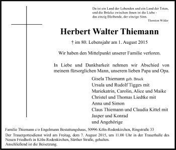 Anzeige von Herbert Walter Thiemann von Kölner Stadt-Anzeiger / Kölnische Rundschau / Express