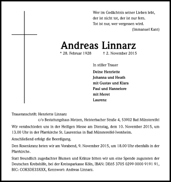 Anzeige von Andreas Linnarz von Kölner Stadt-Anzeiger / Kölnische Rundschau / Express