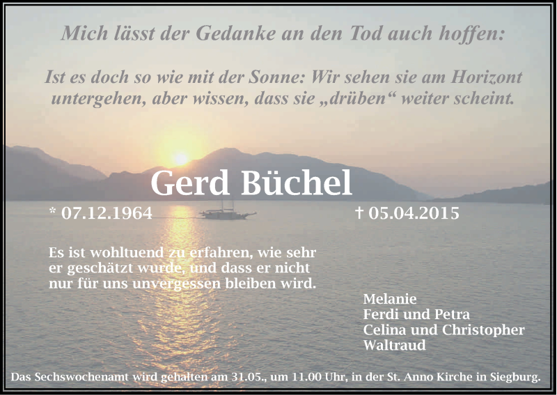  Traueranzeige für Gerd Büchel vom 23.05.2015 aus Kölner Stadt-Anzeiger / Kölnische Rundschau / Express