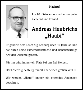 Anzeige von Andreas Haubrichs von Kölner Stadt-Anzeiger / Kölnische Rundschau / Express