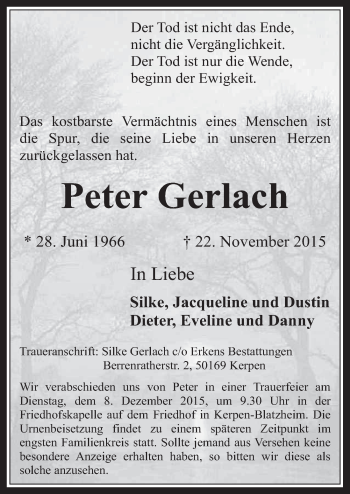Anzeige von Peter Gerlach von  Werbepost 