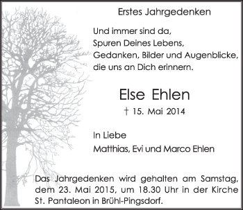 Anzeige von Else Ehlen von  Schlossbote/Werbekurier 