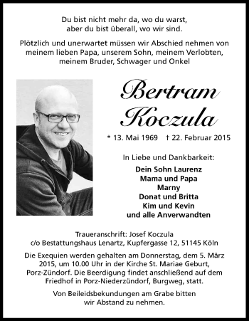 Anzeige von Bertram Koczula von Kölner Stadt-Anzeiger / Kölnische Rundschau / Express