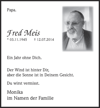 Anzeige von Fred Meis von  Kölner Wochenspiegel 