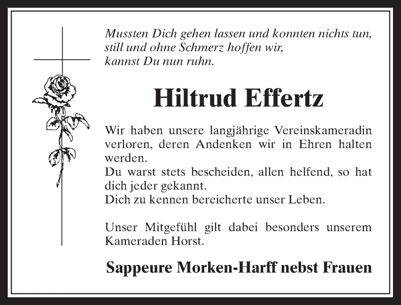  Traueranzeige für Hiltrud Effertz vom 03.06.2015 aus  Werbepost 