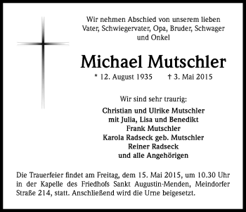Anzeige von Michael Mutschler von Kölner Stadt-Anzeiger / Kölnische Rundschau / Express