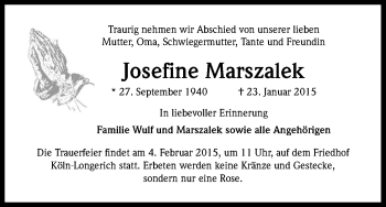 Anzeige von Josefine Marszalek von Kölner Stadt-Anzeiger / Kölnische Rundschau / Express