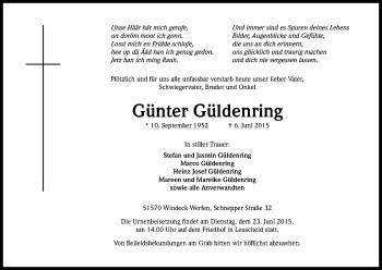 Anzeige von Günter Güldenring von Kölner Stadt-Anzeiger / Kölnische Rundschau / Express