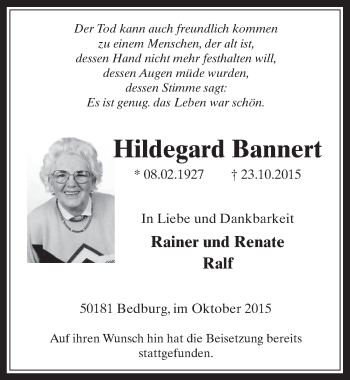 Anzeige von Hildegard Bannert von  Werbepost 