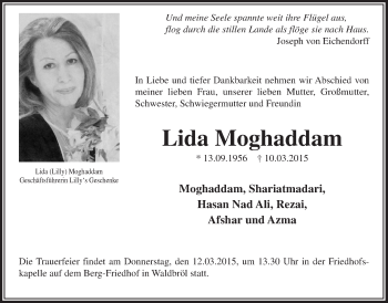 Anzeige von Lida Moghaddam von  Lokalanzeiger 