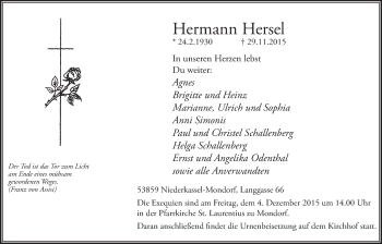 Anzeige von Hermann Hersel von  Extra Blatt 