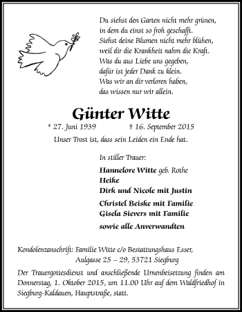 Anzeige von Günter Witte von Kölner Stadt-Anzeiger / Kölnische Rundschau / Express
