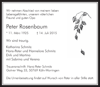 Anzeige von Peter Rosenbaum von  Wochenende 