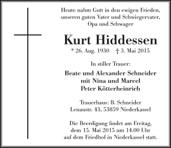 Anzeige von Kurt Hiddessen von  Extra Blatt 