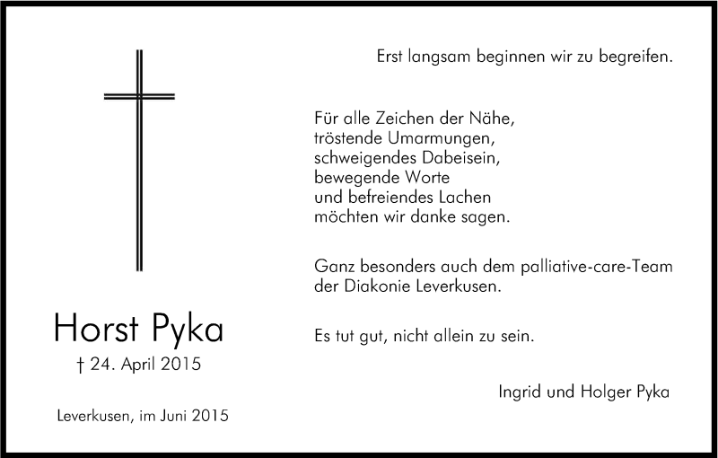  Traueranzeige für Horst Pyka vom 03.06.2015 aus Kölner Stadt-Anzeiger / Kölnische Rundschau / Express