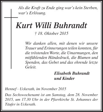 Anzeige von Kurt Willi Buhrandt von  Extra Blatt 